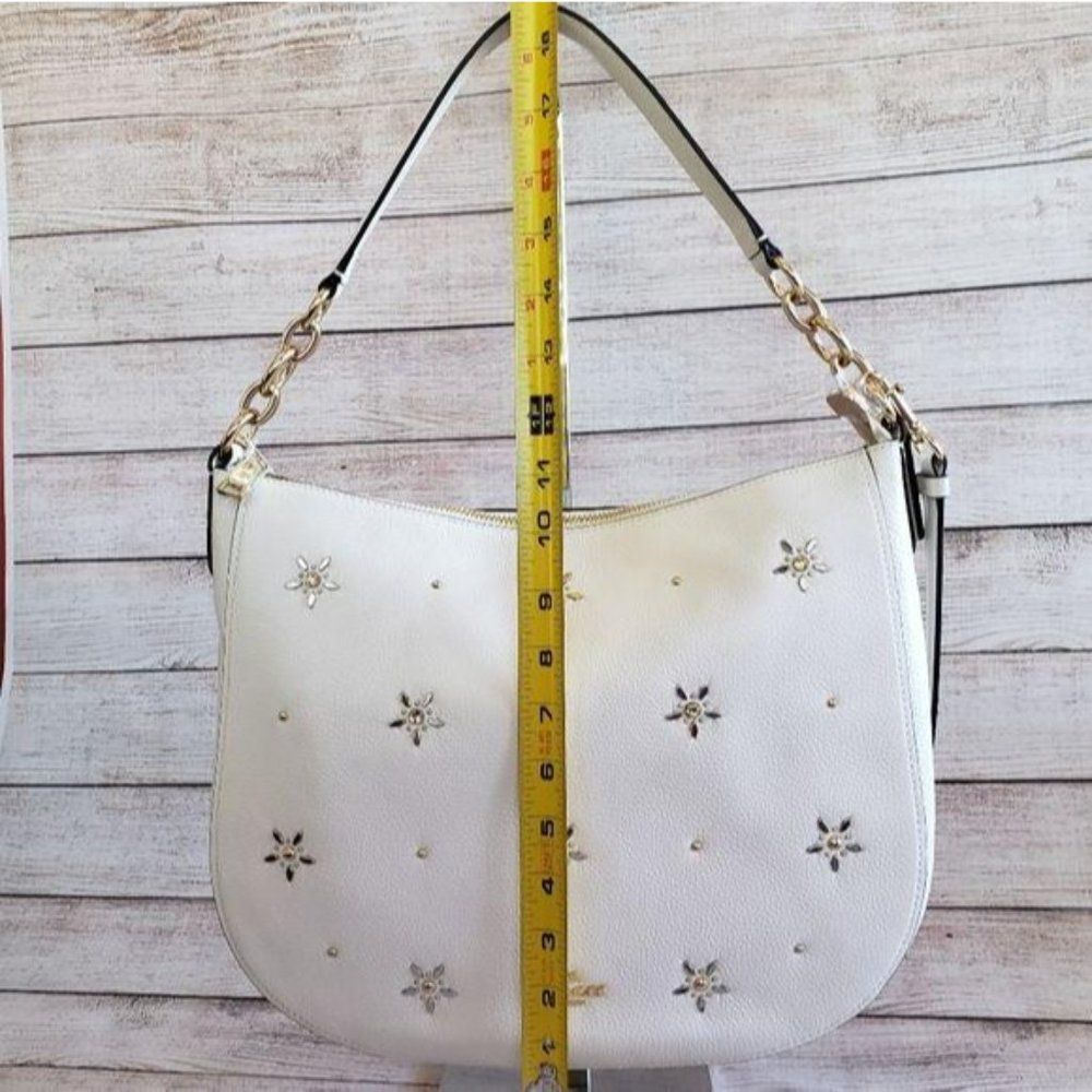 Coach Studded Elle Hobo Refined Pebble Leather Shoulder Crossbody Handbag Chalk - Picture 11 of 15